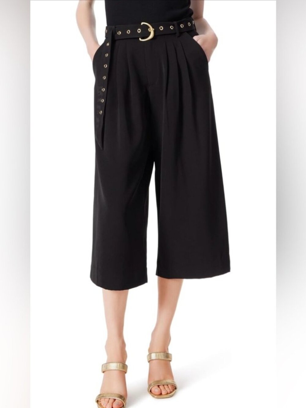 Dee Ocleppo DO Women's Mariana Belted Wide Leg Cropped Pant Standard Black